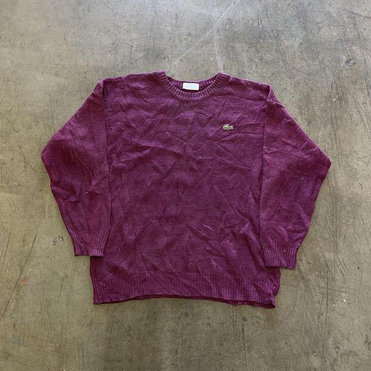 Lacoste Jumper Knit Crew Neck Vintage Knitted Sweater, Dark Pink, Mens 6 XL image 1