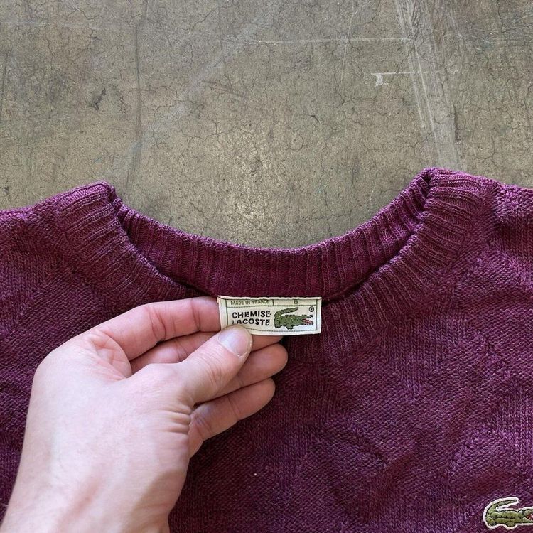 Lacoste Jumper Knit Crew Neck Vintage Knitted Sweater, Dark Pink, Mens 6 XL image 4