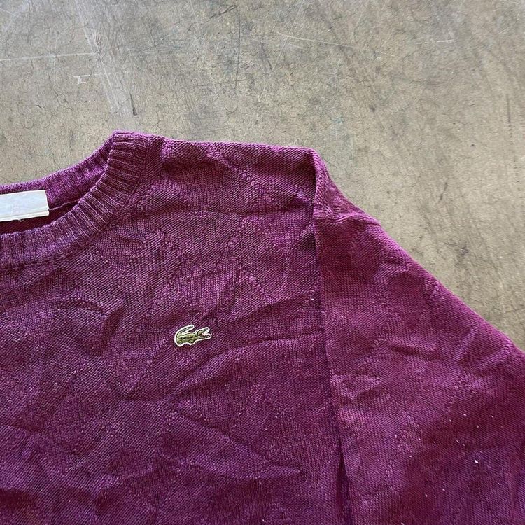 Lacoste Jumper Knit Crew Neck Vintage Knitted Sweater, Dark Pink, Mens 6 XL image 3