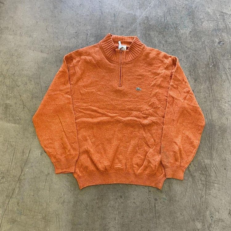 Lacoste Jumper Knit Half Zip Vintage Knitted Sweater, Orange, Mens XL 6 image 1