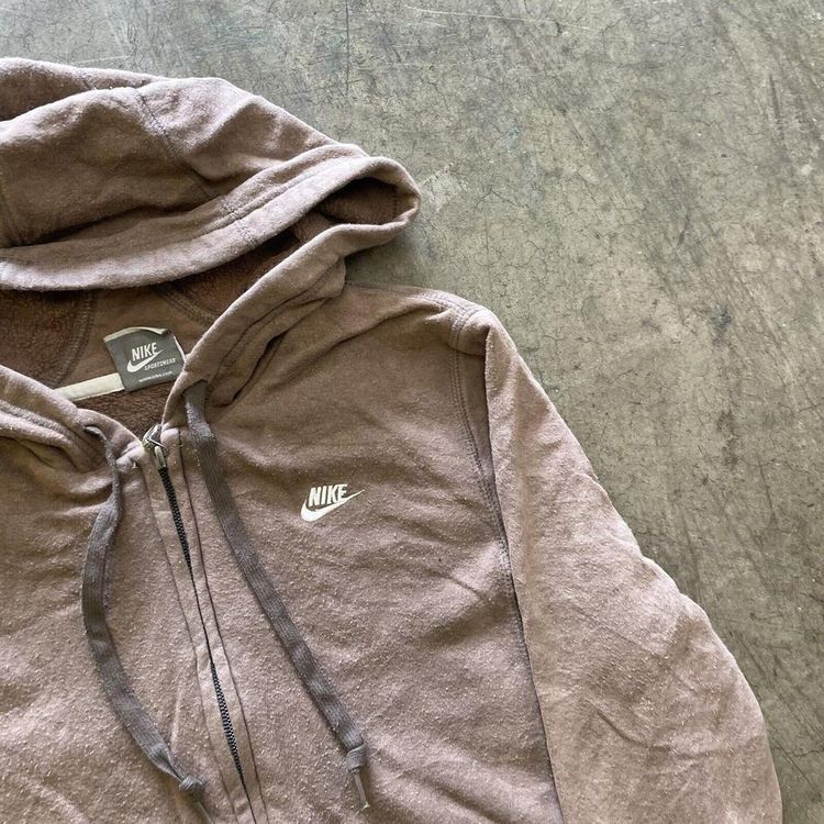 Nike Hoodie Y2K Vintage Full-Zip Swoosh Logo Sports, Brown, Womens Medium image 3