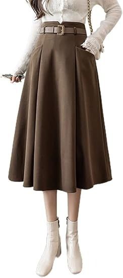 Brown Midi Skirt With Belt image 5