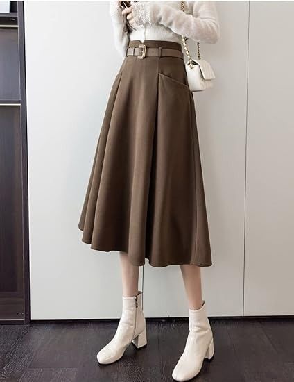 Brown Midi Skirt With Belt