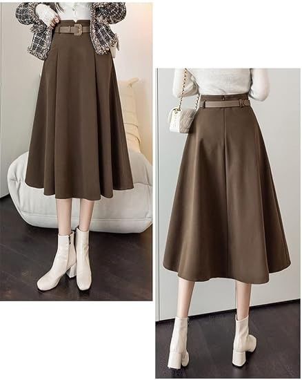 Brown Midi Skirt With Belt image 4