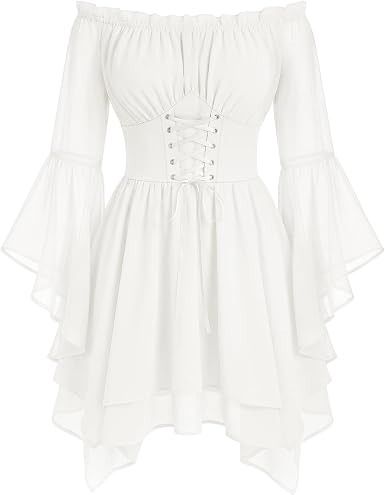 White Off-Shoulder Dress With Corset Waist image 1