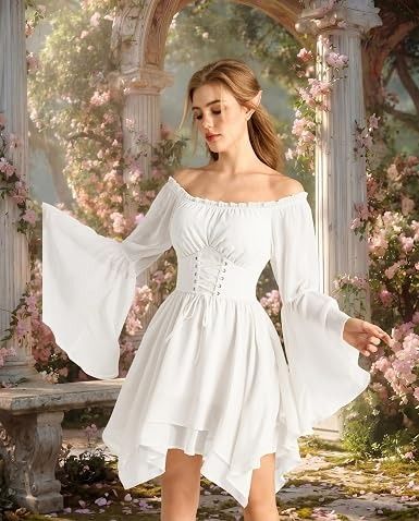 White Off-Shoulder Dress With Corset Waist image 2
