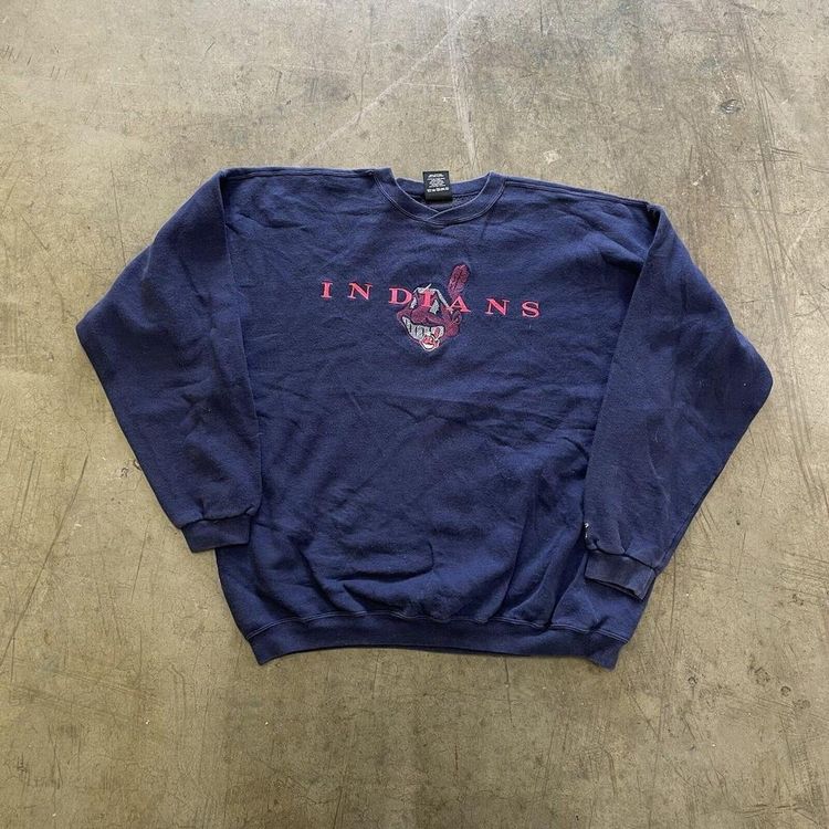 Starter Sweatshirt Indians Spellout Vintage Y2K USA Sweater, Navy, Mens XXL