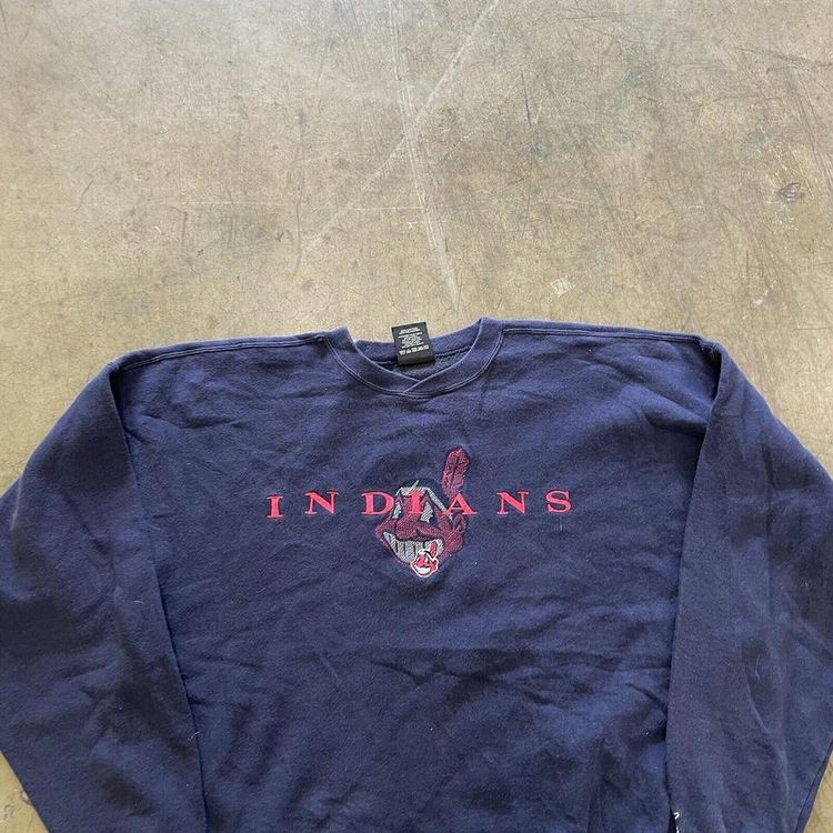 Starter Sweatshirt Indians Spellout Vintage Y2K USA Sweater, Navy, Mens XXL 2