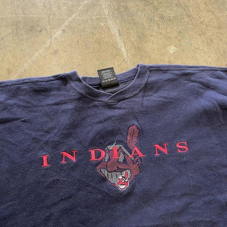 Starter Sweatshirt Indians Spellout Vintage Y2K USA Sweater, Navy, Mens XXL 3