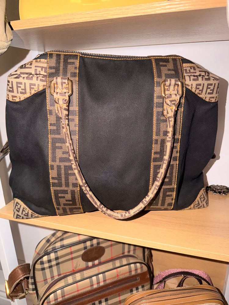 Fendi Black And Brown Tote Bag With Monogram Pattern