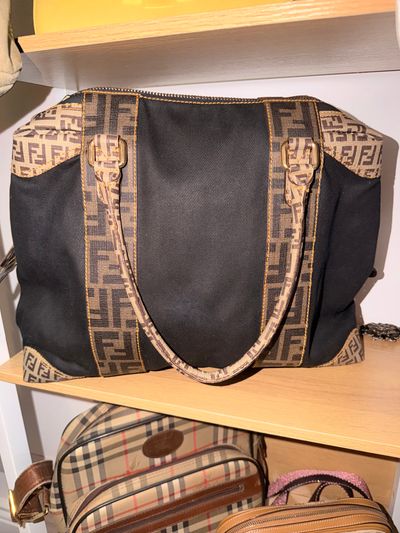 Fendi Black And Brown Tote Bag With Monogram Pattern