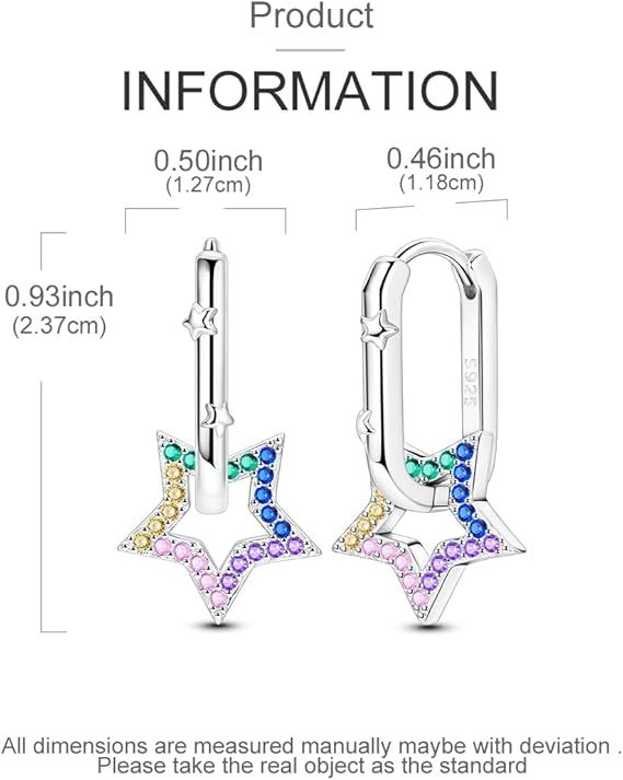 Silver Star-Shaped Hoop Earrings With Multicolor Stones image 2