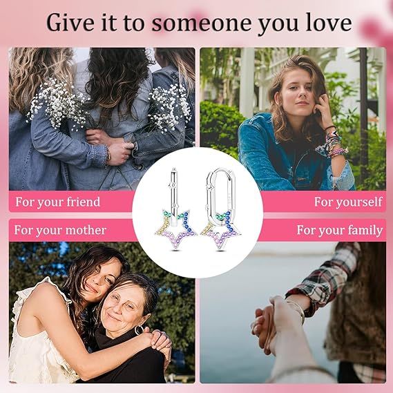 Silver Star-Shaped Hoop Earrings With Multicolor Stones image 5