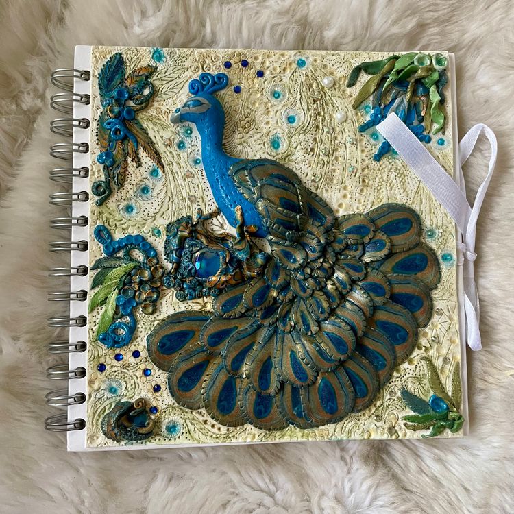 Decoupage Acrylic 3D Peacock Handcrafted Mixed Media Art Journal Decorative Book