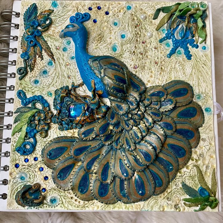 Decoupage Acrylic 3D Peacock Handcrafted Mixed Media Art Journal Decorative Book 7