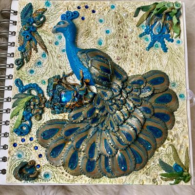 Decoupage Acrylic 3D Peacock Handcrafted Mixed Media Art Journal Decorative Book 7