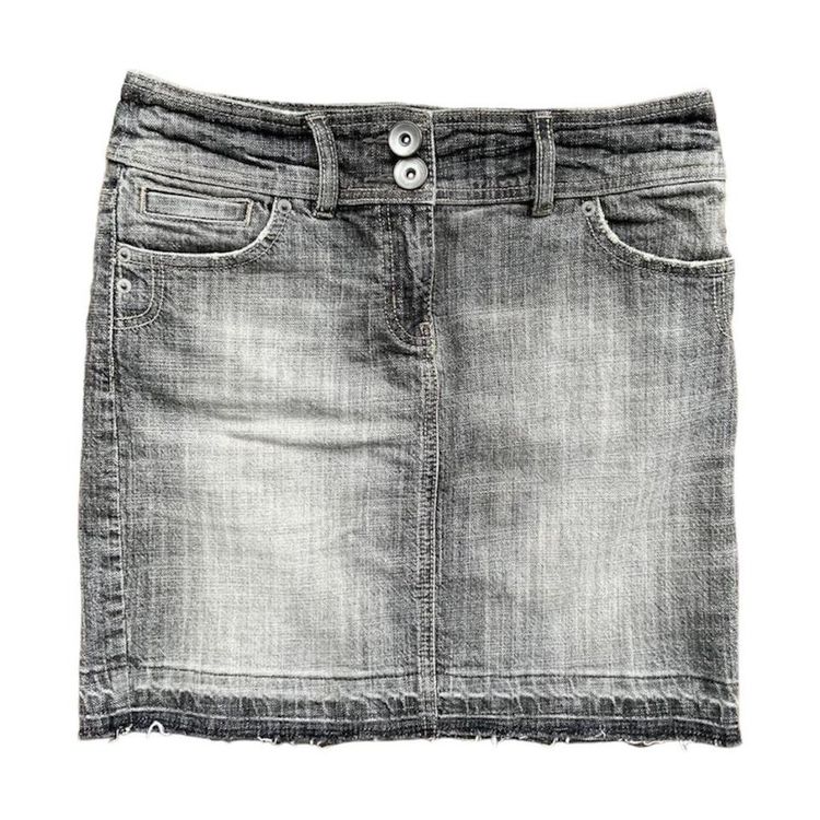 Y2K grey wash denim mini skirt with a raw hem image 1