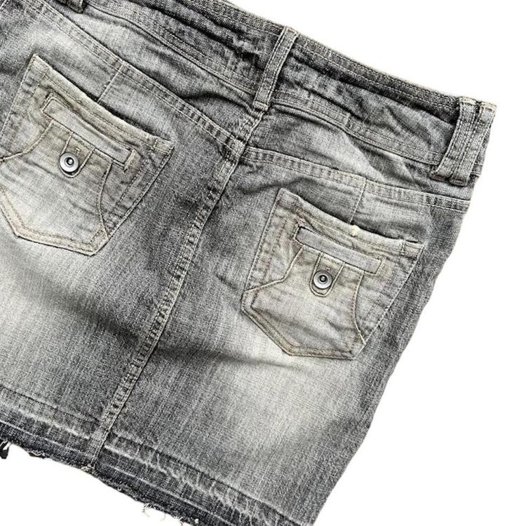 Y2K grey wash denim mini skirt with a raw hem image 5