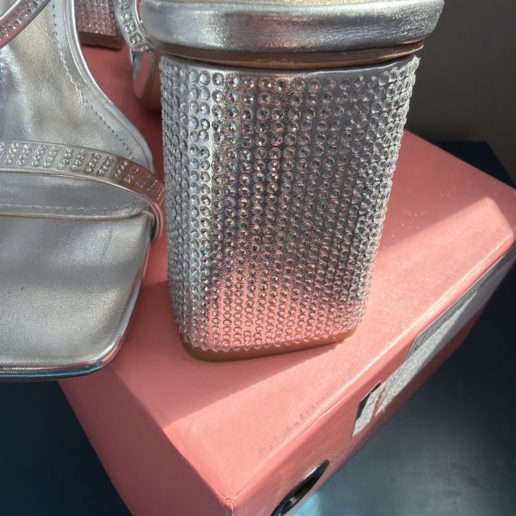 Simmi London Silver Diamante Block Heels Bolt Wide Fit Uk 6 Strappy Sandles BNIB image 2