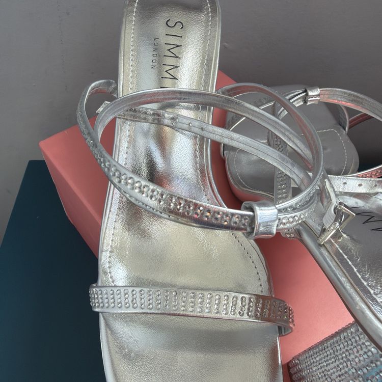 Simmi London Silver Diamante Block Heels Bolt Wide Fit Uk 6 Strappy Sandles BNIB image 3