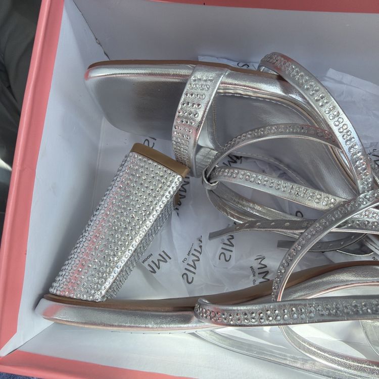 Simmi London Silver Diamante Block Heels Bolt Wide Fit Uk 6 Strappy Sandles BNIB image 7