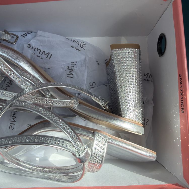 Simmi London Silver Diamante Block Heels Bolt Wide Fit Uk 6 Strappy Sandles BNIB image 6
