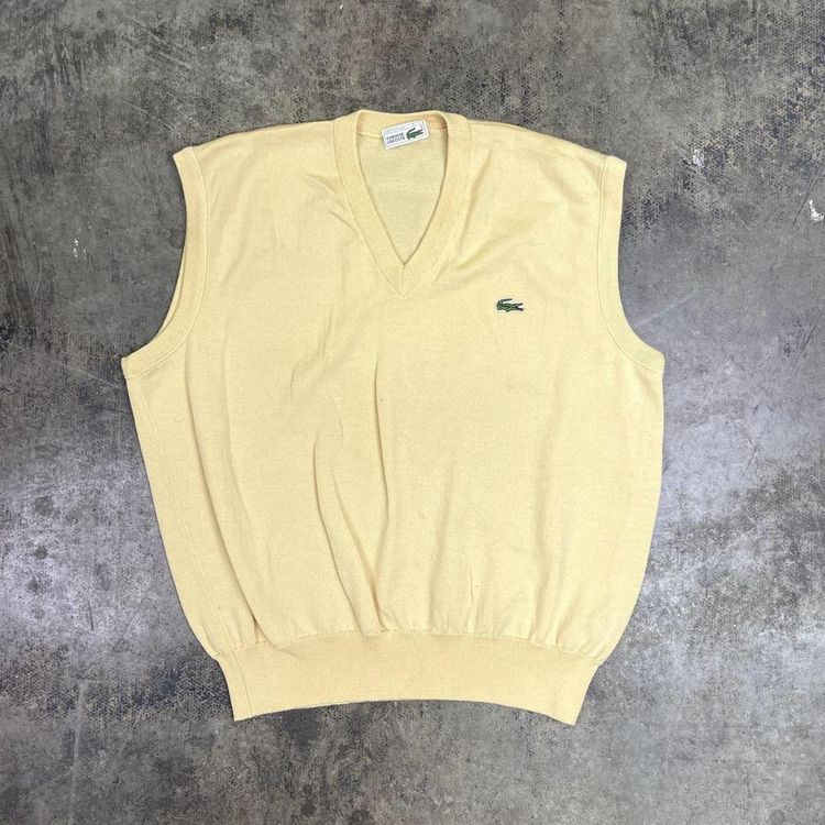 Lacoste Chemise Jumper Knit V Neck Vintage Vest Sweater, Yellow, Mens XXL image 1