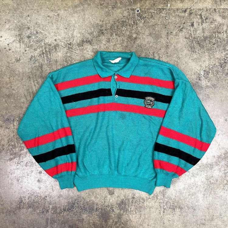 Lacoste Club Polo Knitted Polo Shirt 90s Long Sleeve Top, Green, Mens XL image 1