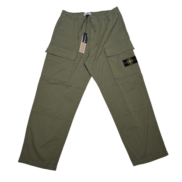 Stone Island Green Compass Patch Cargo Cargo Trousers