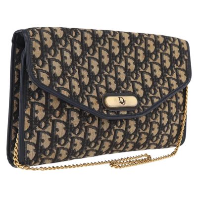 Christian Dior Trotter Canvas Chain Shoulder Bag Navy Gold Tone Auth 211003 - Jerrillo