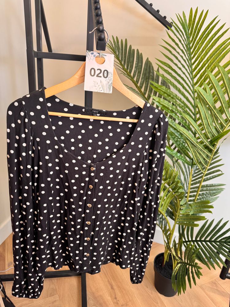 020 black polka dot blouse