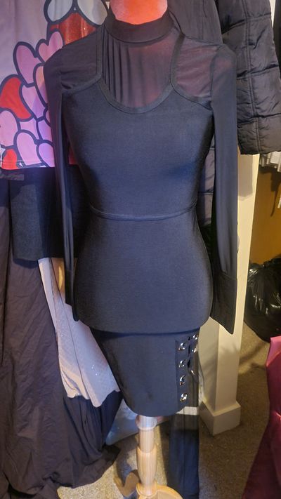 Rayon Bandage Black Long Sleeve dress With Mesh Detail With Lace-Up Detail