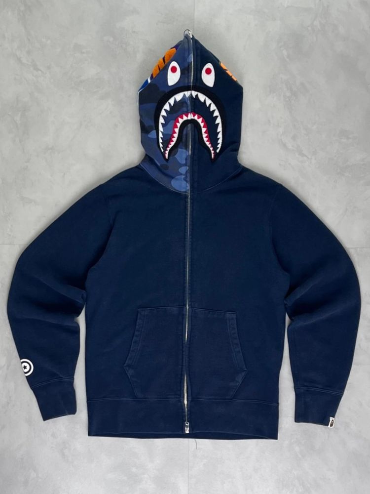 Bape Camo Split Hood Shark Zip Up Hoodie navy / blue – S image 1