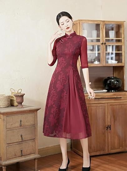 Red Floral Midi Dress image 4