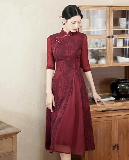 Red Floral Midi Dress image 3