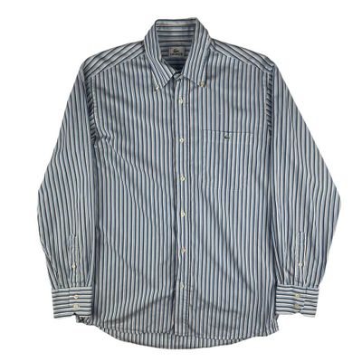 Vintage Lacoste Pinstripe Embroidered Long Sleeve Shirt Blue Medium 1