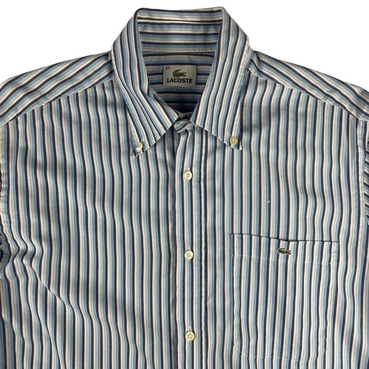 Vintage Lacoste Pinstripe Embroidered Long Sleeve Shirt Blue Medium 2