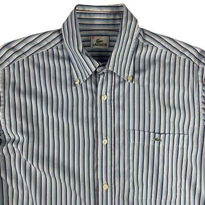 Vintage Lacoste Pinstripe Embroidered Long Sleeve Shirt Blue Medium 2