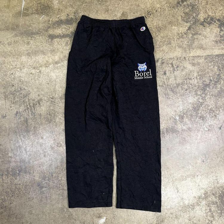 Champion Tracksuit Bottoms Y2K College Vintage Joggers, Black, Womens Medium