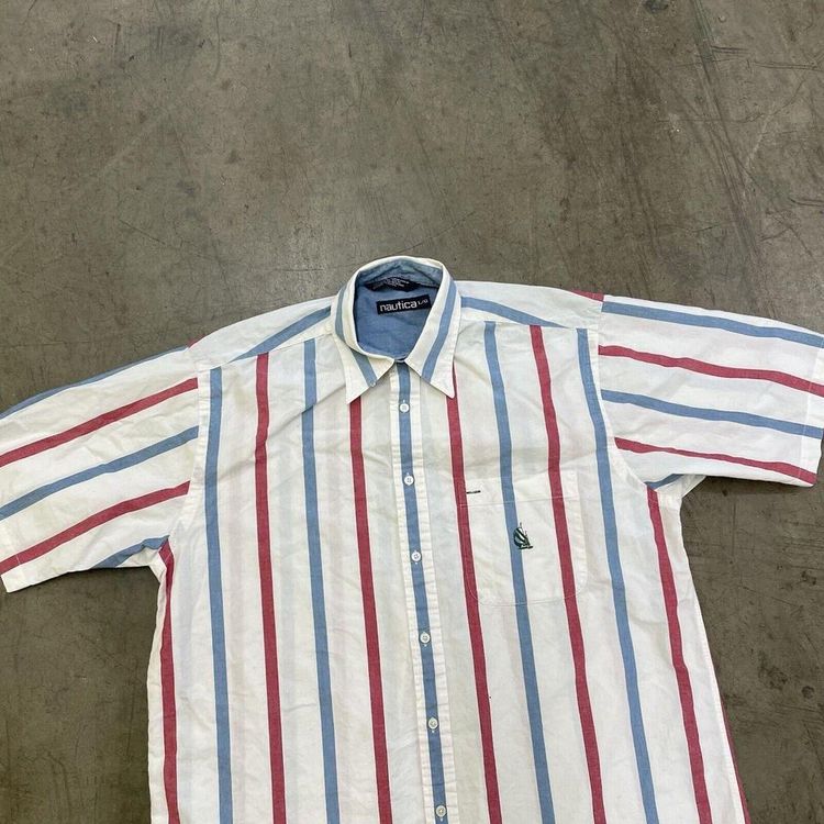 Nautica Shirt Striped 90s Vintage Button Up Shirt, White, Mens Large image 2