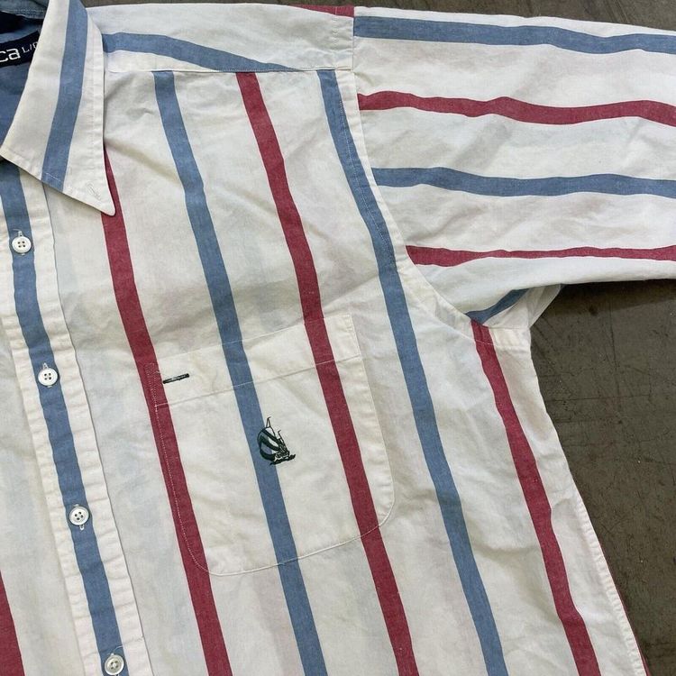 Nautica Shirt Striped 90s Vintage Button Up Shirt, White, Mens Large image 3