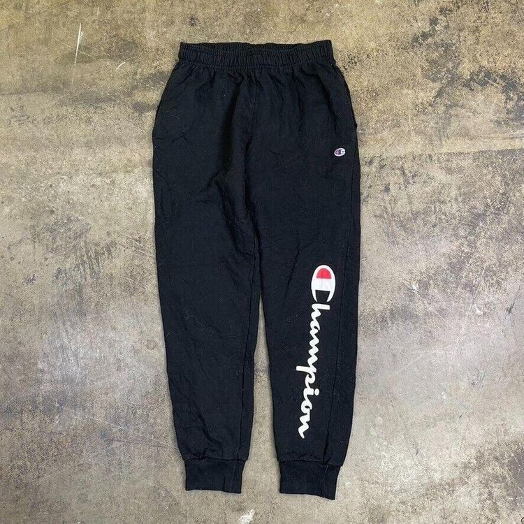 Champion Joggers Y2K Straight Leg Cotton Sports Track Pants, Black, Mens Small