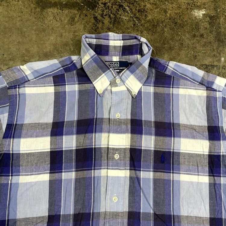 Polo Ralph Lauren Check Shirt 90s Short Sleeve Button Down, Purple, Mens Large image 3