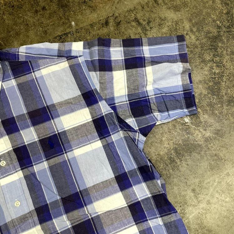 Polo Ralph Lauren Check Shirt 90s Short Sleeve Button Down, Purple, Mens Large image 4