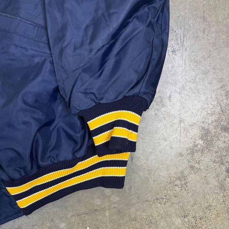 Vintage Bomber Jacket Satin USA Baseball 90s Sports Coat Navy Blue Mens XL 2