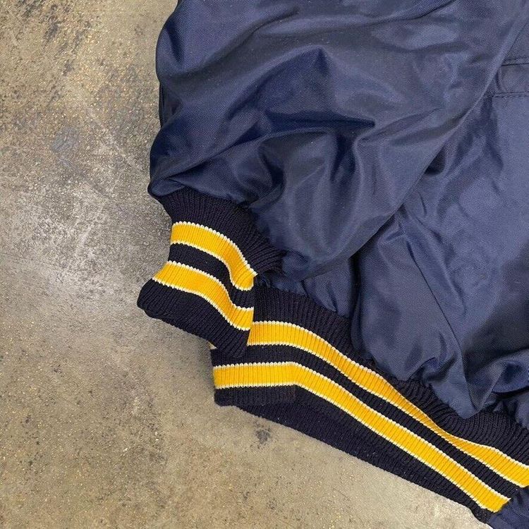 Vintage Bomber Jacket Satin USA Baseball 90s Sports Coat Navy Blue Mens XL 3