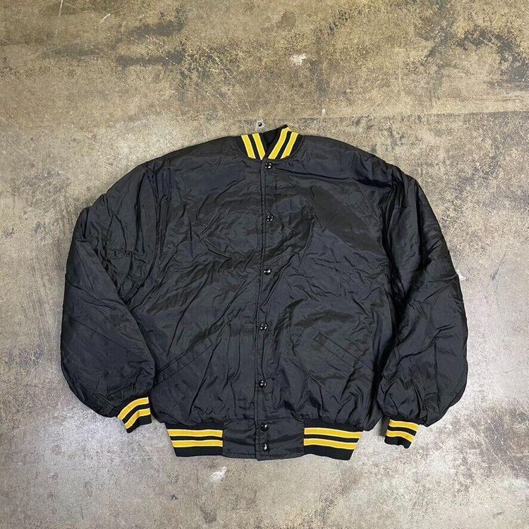 Vintage Bomber Jacket Satin USA Baseball 90s Sports Coat Black Mens XL image 3