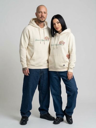 Cream Hoodies With Floral Embroidery