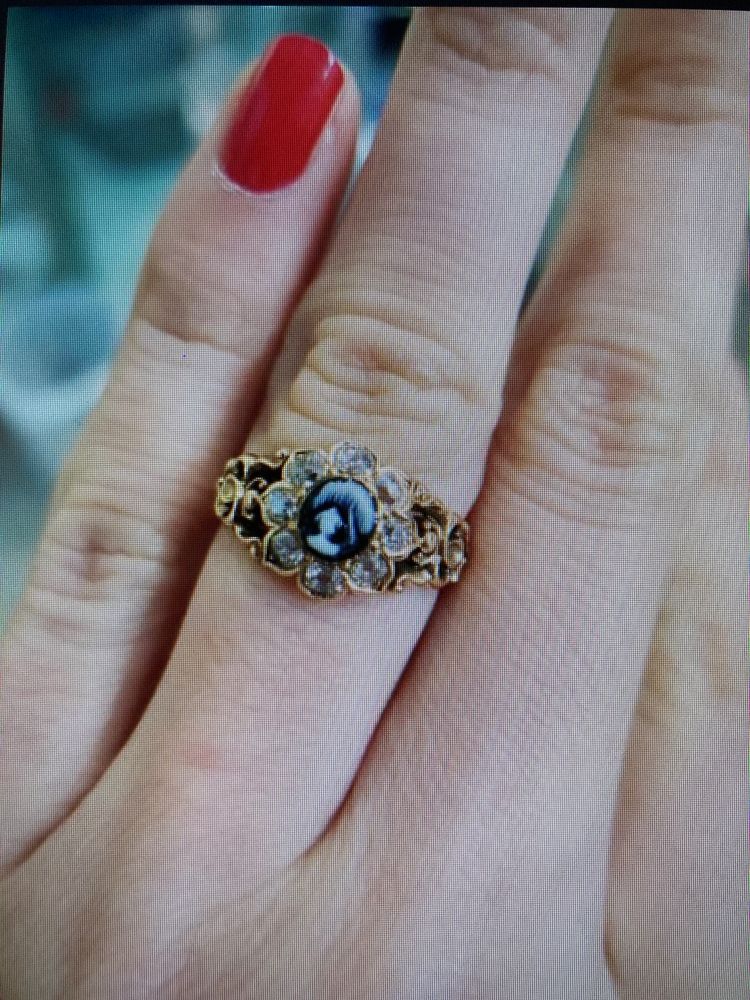 Gold-Tone Ring With Black And Clear Stones image 1