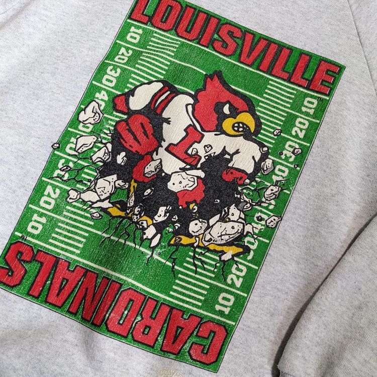 Vintage oneita NCAA Louisville Cardinals Jumper Sweatshirt Made in USA - L Grey 2